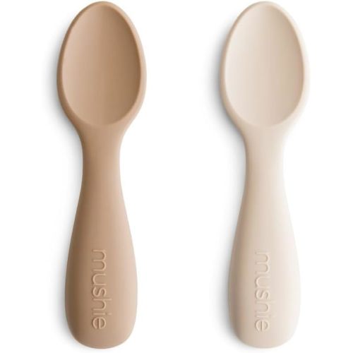 mushie Silicone Toddler Starter Spoons | 2 Pack (Natural/Shifting Sand)