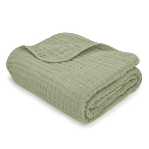 Comfy Cubs Baby Muslin Blanket, Swaddle for Newborns, Large 40 x 40, 6-Layer (Sage, Baby)
