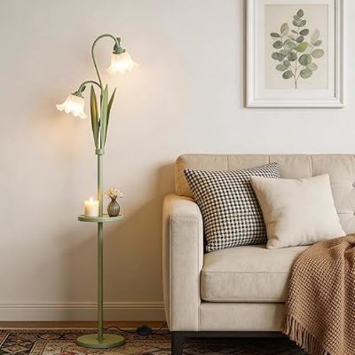 Funky Flower Floor Lamp with Table, Adjustable Gooseneck Floor Lamp with 3 Color Temperature, LED Bright Standing Lamp for Living Room, Bedroom, Corner, for Girl Women