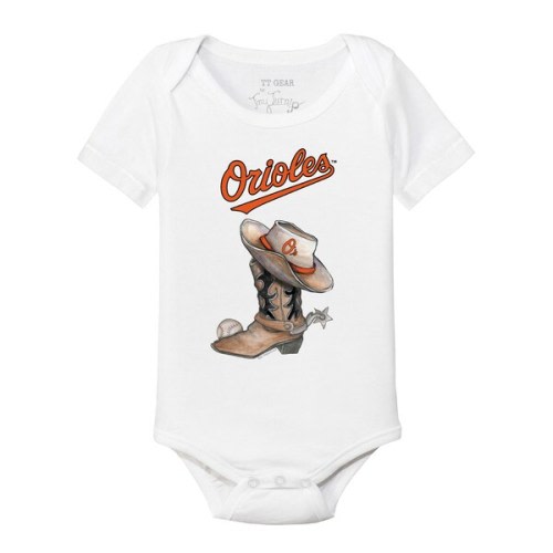 Baltimore Orioles Tiny Turnip Infant Cowboy Boot Bodysuit - White