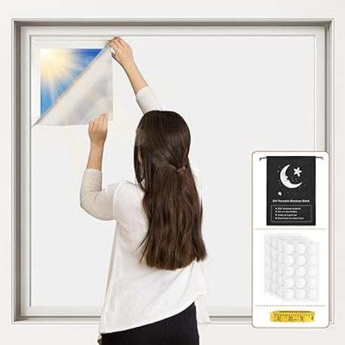 Vanten White Blackout Curtains for Bedroom (118"x57"), Portable No Drill Window Shades with Adhesive Tabs, 100% Darkening Blinds for Nursery, Travel, Dorm, Media Room or Office