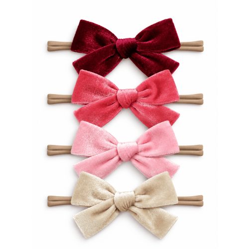 Baby Girl Headband Bows | 4-Pack Velvet Nylon Bows, Vintage Rose – SpearmintLOVE
