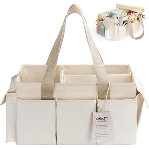 YOHOOLYO Baby Diaper Caddy Organizer with Handle & Lid, Stylish Storage Basket for Newborn Essentials, Portable Gift for Baby Shower, Must-Have for Registry, Travel and Car Caddy for Boys and Girls