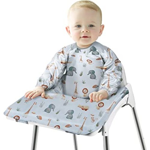 Vicloon Coverall Baby Feeding Bib, Weaning Bib Attaches to Highchair and Table, Long Sleeves Bib with Waterproof