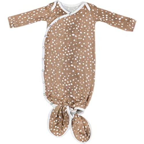 Copper Pearl Baby Gown - Knotted Newborn Sleepers for Baby Boy and Girl, Soft Stretchy Long Sleeve Infant Gowns with Bottom Tie and Hand Mittens, Perfect Hospital Coming Home Outfit (Fawn)