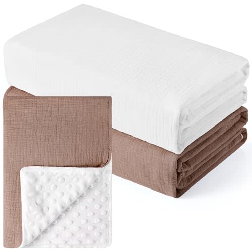 Buryeah 2pcs 47x47'' Large Baby Plush Blanket for Boys Girls Soft Minky Blanket Double Layer Dotted Backing Breathable Nursery Muslin Swaddling Blanket Newborn Stroller Crib Bedding(Coffee Series)