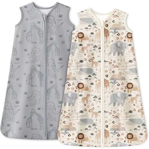 Baby Sleep Sack 0-6 Months 1.0 Tog Baby Wearable Blanket 100% Cotton Sleeping Sack with 2-Way Zipper for Infant Newborn Apricot & Gray Elephant