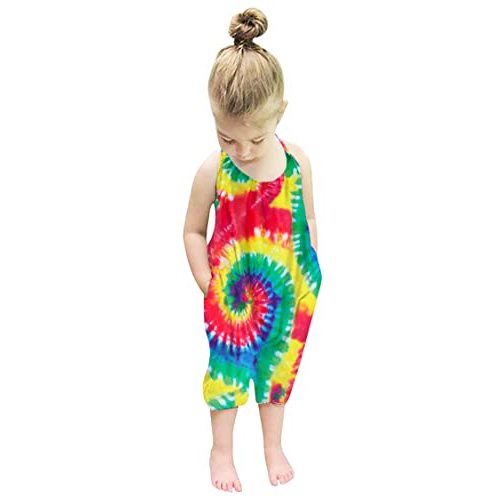 RAISEVERN Toddler Girls Halter Backless Romper Baby Kid Jumpsuit Pants Clothes with Pocket Size 1-6 T
