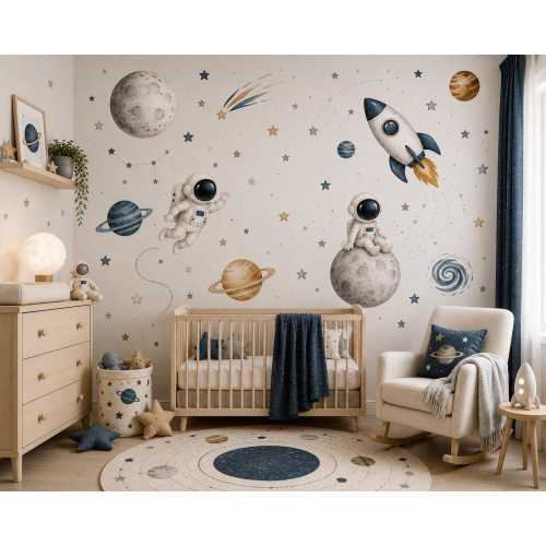 Watercolor Space Wall Decals: Astronauts, Rockets, Planets Nursery Decor