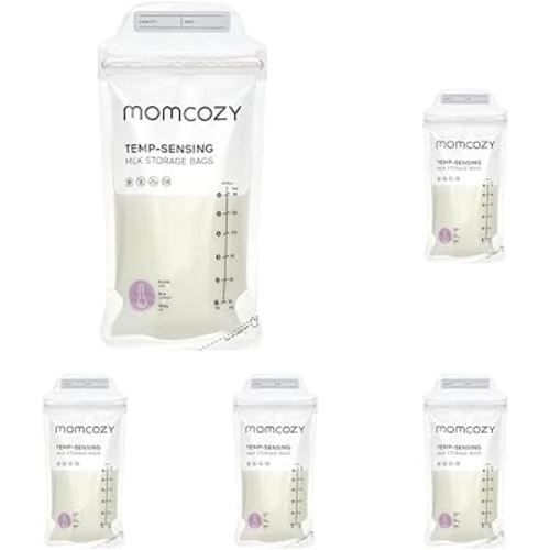 Momcozy 6oz Temp-Sensing, Self-Standing, No-Leak Freezer Safe, Disposable Breastmilk Storing Bags | 5pack of 50ct