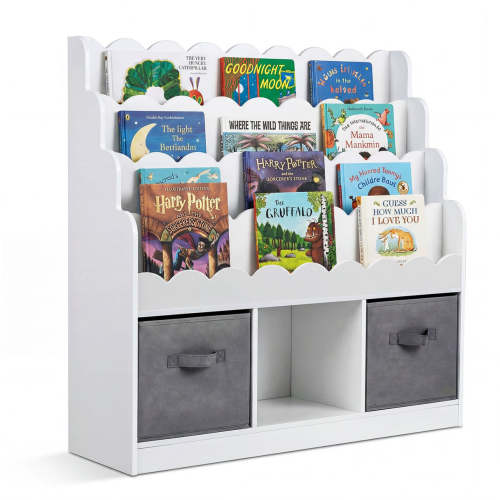 Kids Bookshelf and Toy Storage 4-Tier Toddler Bookcase with 2 Foldable – Babyjoy