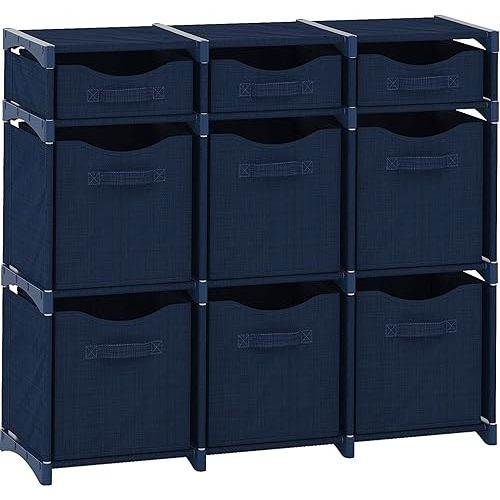 Cube Storage Organizer with Storage Bins Included - The Perfect Closet Organizers and Storage Solution. Includes 9 Storage Cubes, Great For Toy Storage, Closet Storage, Clothes Storage (Navy)