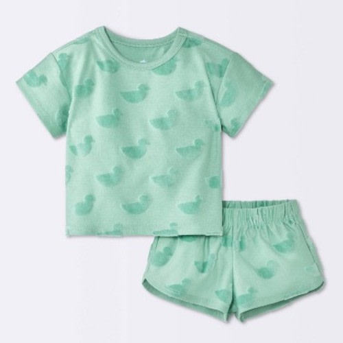 Baby Boys' 2pc Short Sleeve Duck Printed T-Shirt and Shorts Set - Cloud Island™ Green 0-3M