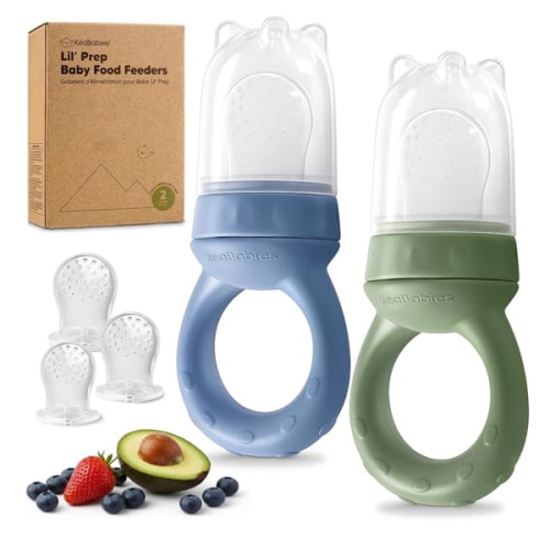 KeaBabies Baby Fruit Feeder 2pk - Silicone Baby Food Feeder for Babies 6-12 Months, Breast Milk Popsicle Teether, Weaning, Pacifier, Freeze Frozen Solid Food, Infant Feeding Essential (Slate)