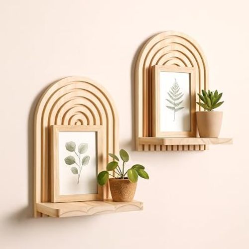 Artilady Boho Wood Shelf Wall Hanging, Rainbow Arch Trinket Storage