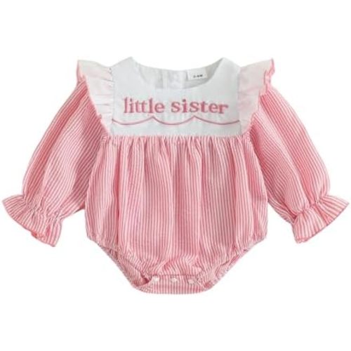 Big Sister Little Sister Matching Outfit Newborn Baby Girl Romper Long Sleeve Toddler Dress Striped Clothes Fall
