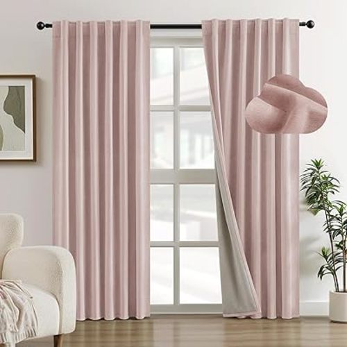 HOMEIDEAS 100% Chenille Blackout Girls Curtains for Bedroom Blush Pink Curtains 84 Inch Length 2 Panels for Living Room/Nursery Thermal Insulated Black Out Grommet Window Drapes, W52 x L84