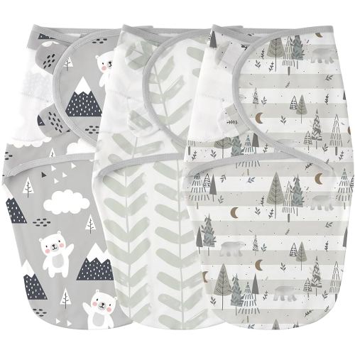 Yoofoss Lot de 3 couvertures d'emmaillotage pour bébé de 0 à 3 mois, 100 % coton bio, tog, 0,5 avec fermeture Velcro réglable, sac à emmailloter doux et respirant (taille S)