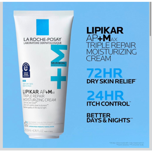 La Roche-Posay Lipikar AP+MAX Triple Repair Moisturizing Body Cream | Face & Body Lotion for Dry Skin with Shea Butter & Niacinamide | Gentle Moisturizer for Very Dry, Rough & Sensitive Skin