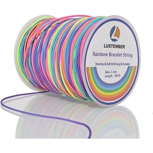 LUSTEMBER 1mm Bracelet String Elastic String, 330 Feet Sturdy Durable Rainbow Elastic Cord for Bracelets, Jewelry Making, Necklaces, Beading and Crafts