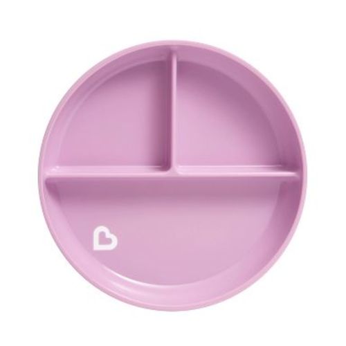 Munchkin Stay Put Divided Suction Toddler Plate - Purple: Round, Solid Pattern Dining Plate, Plastic, 7.4 Inch