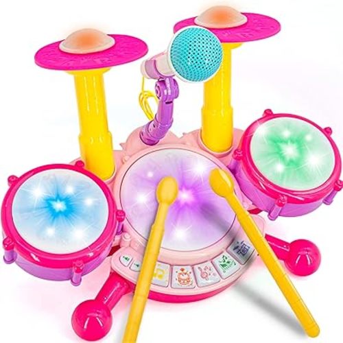 Pink Drum Set for Girls – Toddler Musical Instrument Kit
