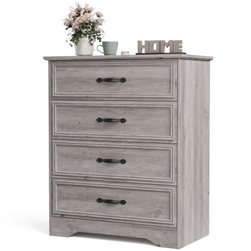 Holliwill 4 Drawer Dressers for Bedroom, Modern Wood Chest of Drawers Storage Cabinet for Living Room, Hallway, Gray