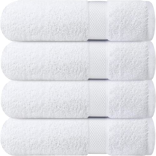Infinitee Xclusives Luxury 100% Ring-Spun Cotton White Bath Towels Set of 4 (27x54 inches) – Soft, Absorbent & Quick-Drying Towels for Bathroom, Gym, Spa & Hotel Use (Brilliant White, Bath Towels)