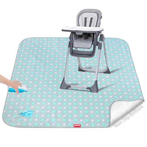 Splat Mat Under High Chair Mat for Baby's Mealtime,Green Flower, 42x46Inch | Waterproof Splash Mat, for Art/Crafts/Playtime, Machine Washable Portable Picnic Floor Mat