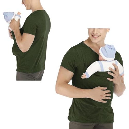 Kangaroo Shirt for Dad and Baby, Mens Kangaroo Baby Carrier Shirt Dad Baby Carrier Shirt V Neck Short Sleeve T-Shirts