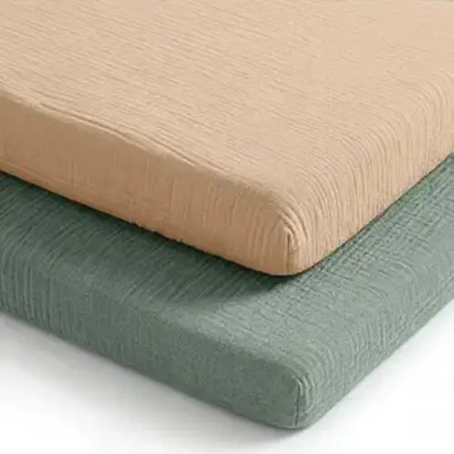Comfy Cubs Muslin Cotton Bassinet Sheets 2 Pack, Fern and Cream – Soft, Breathable, 100% Muslin Bassinet Sheet, Gentle for Baby’s Sensitive Skin – Universal Fit, Beautiful Gift-Ready Packaging