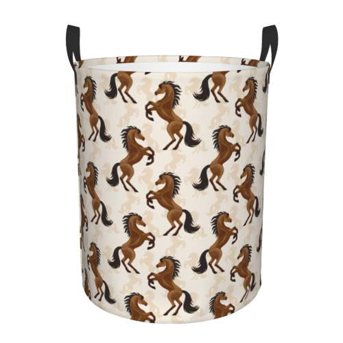 Large Laundry Basket with Handles - Classic Standing Horse Kids Baby Dirty Clothes Laundry Hamper for Bedroom Aesthetic