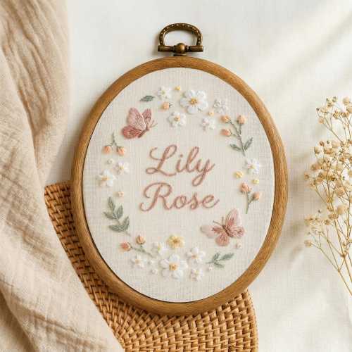 Embroidered Baby Name Hoop Art, Floral Nursery Decor, Custom Butterfly Embroidery