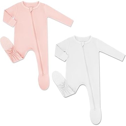 HAPIU Rayon from Bamboo Baby Footed Pajamas, 2 Way Premium Zipper, Footie for Baby Boy Girls, Newborn-24 Months