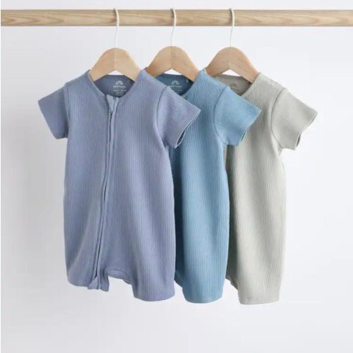 Buy Blue Baby Two Way Zip 100% Cotton Rompers 3 Pack (0-3yrs) from Next USA