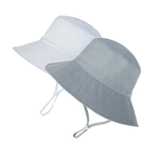 Zando 2-Pack Baby Sun Hats UPF 50+ Wide Brim Toddler Bucket Hats Adjustable Sun Protection Hat for Baby Boys Girls Gray White 6-12 Months