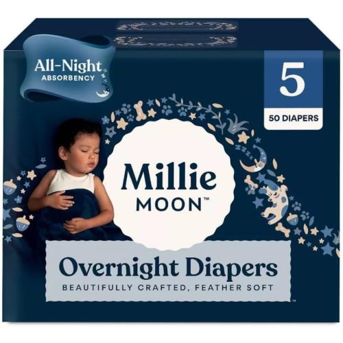Millie Moon Overnight Diapers(Size-5 and count-50) Diaper Weight Range: 28 to 43 lbs