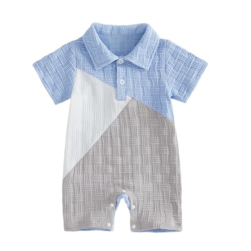 Newborn Outfits Baby Boy Clothes Summer Short Sleeve Collared Dinosaur Pocket Denim Romper Jeans Jumpsuit