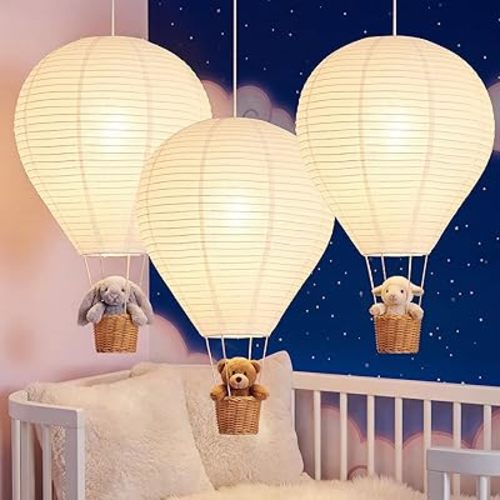 Baquler 3 pantallas de globo de aire caliente de 14 pulgadas para colgar globos de aire caliente, pantallas de lámpara blanca, regalos para guardería, niños, sala de estar, pasillos, decoraciones de