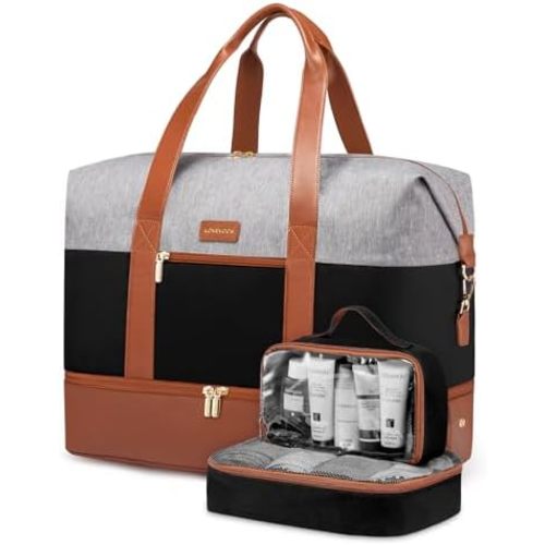 LOVEVOOK Weekender Bag, 3Pcs Large Travel Duffel Bag for Women with Shoe Compartment, Carry on Overnight Bag with 2 Packing Cubes, Mom Hospital Bags for Labor and Delivery