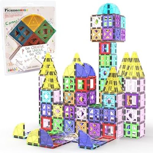 PicassoTiles Magnetic Building Block Quarter Round and Window Set Magnet Construction Toy Educational Kit Engineering STEM Learning Playset Child Brain Development Stacking Blocks Playboards