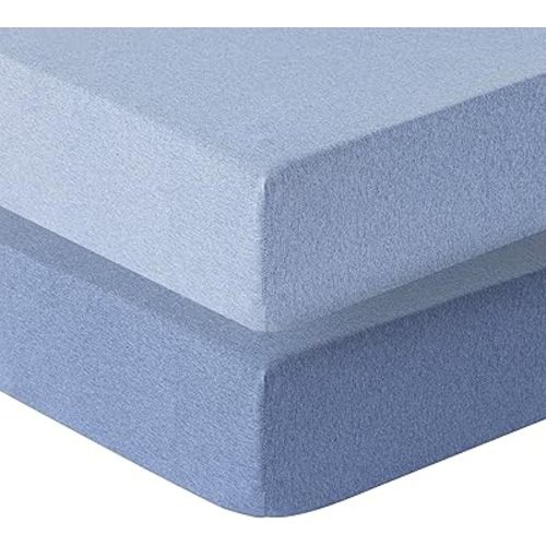 Mini Crib Sheets for Boys,Girls,100% Cotton Crib Sheets,2 Pack,Baby Mattress Sheets,Pack and Play Sheets,Pack n Play Sheets,Crib Sheet,24 x 38 Mini Crib Sheets | Denim Blue and Sky Blue