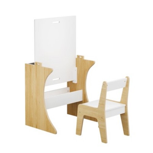 Yinvani White Multifunctional Wood 2 Piece Toddler Table with 1 Chairs Set