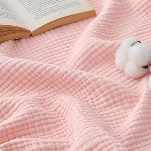 Bedsure 100% Cotton Muslin Blanket King Size for Bed - 4-Layer Breathable and Lightweight Thin Soft Summer Gauze Muslin Blanket for Adults, Pink, 108x90 Inches