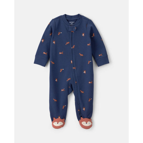 Baby Boy Fox 100% Cotton 2-Way Zip Sleeper - Navy Blue | Carter’s Oshkosh Canada