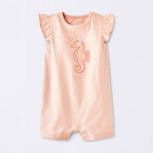 Baby Girls' Seahorse Graphic Ruffle Tank Romper - Cloud Island™ Pink Newborn