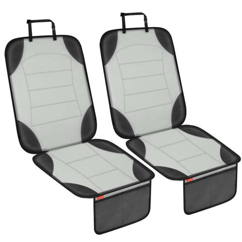 Sinvitron Car Seat Protector for Child Car Seat - Waterproof Non-Slip Leather Mat with 2 Mesh Pockets, Universal Seat Cover for Baby, Pets & Vehicles(2-Pack, Grey)