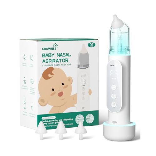 GROWNSY Nasal Aspirator for Baby, Upgraded 5 Suction Levels Baby Nose Sucker, IPX7 Waterproof Electric Nose Suction for Baby, Booger Sucker for Toddlers with Automatic Cleaning &Music &Light Functions