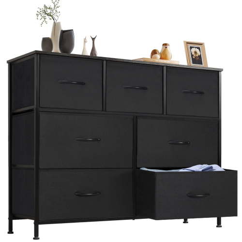 CONCETTA 7-Drawer Fabric Dresser Storage Chest for Bedroom, Closet, Storage Furniture for Adults, Black