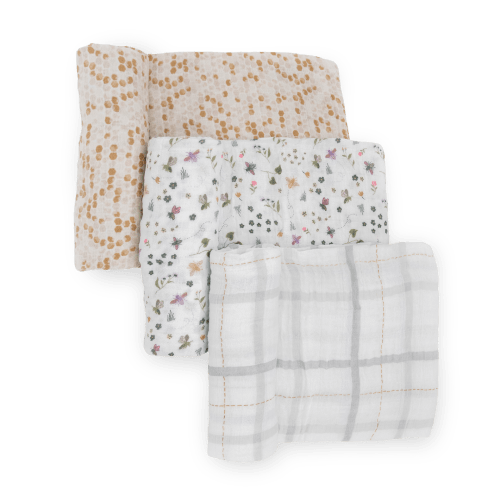 Cotton Muslin Swaddle Blanket 3 Pack - Garden Bees